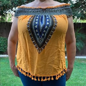 Off the shoulders yellow top